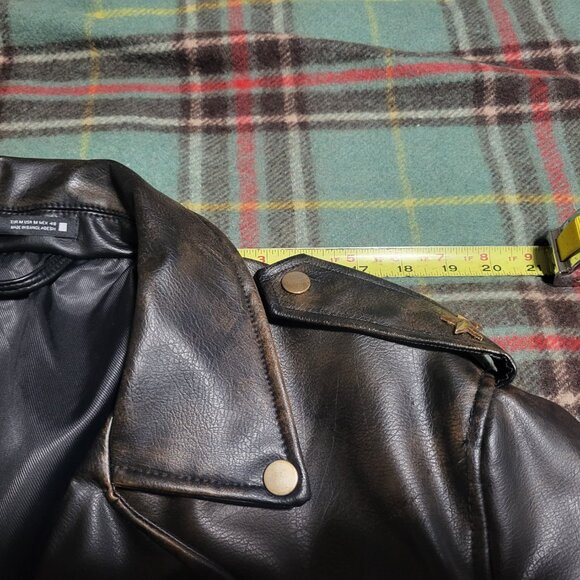 ZARA Men's Moto Biker Jacket Faux Leather Black Brown Medium NWOT - Picture 11 of 15